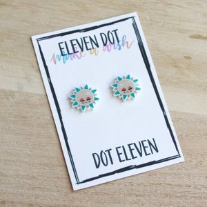 Turquoise Grey Sunshine Sun Stud Post Earrings